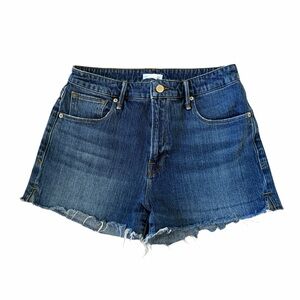 Good American Good 90s Cutoff Denim Shorts Blue 464 High Rise Raw Hem Size 10